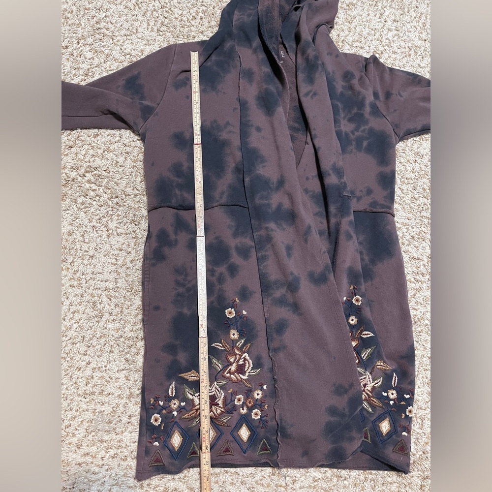 Caite Embroidered Hooded Cardigan Jacket Boho Floral Open Front Duster Cozy XL - Picture 9 of 12